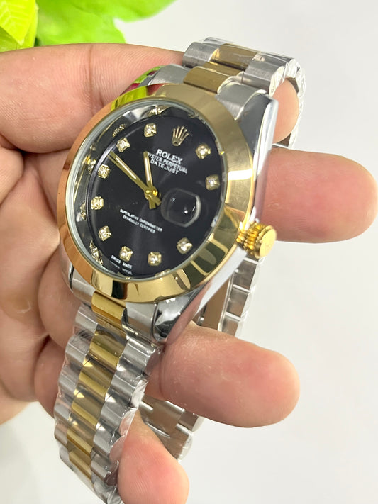 Rolex Datejust Style — Black Diamond Dial, Two-Tone Gold/Silver⌚