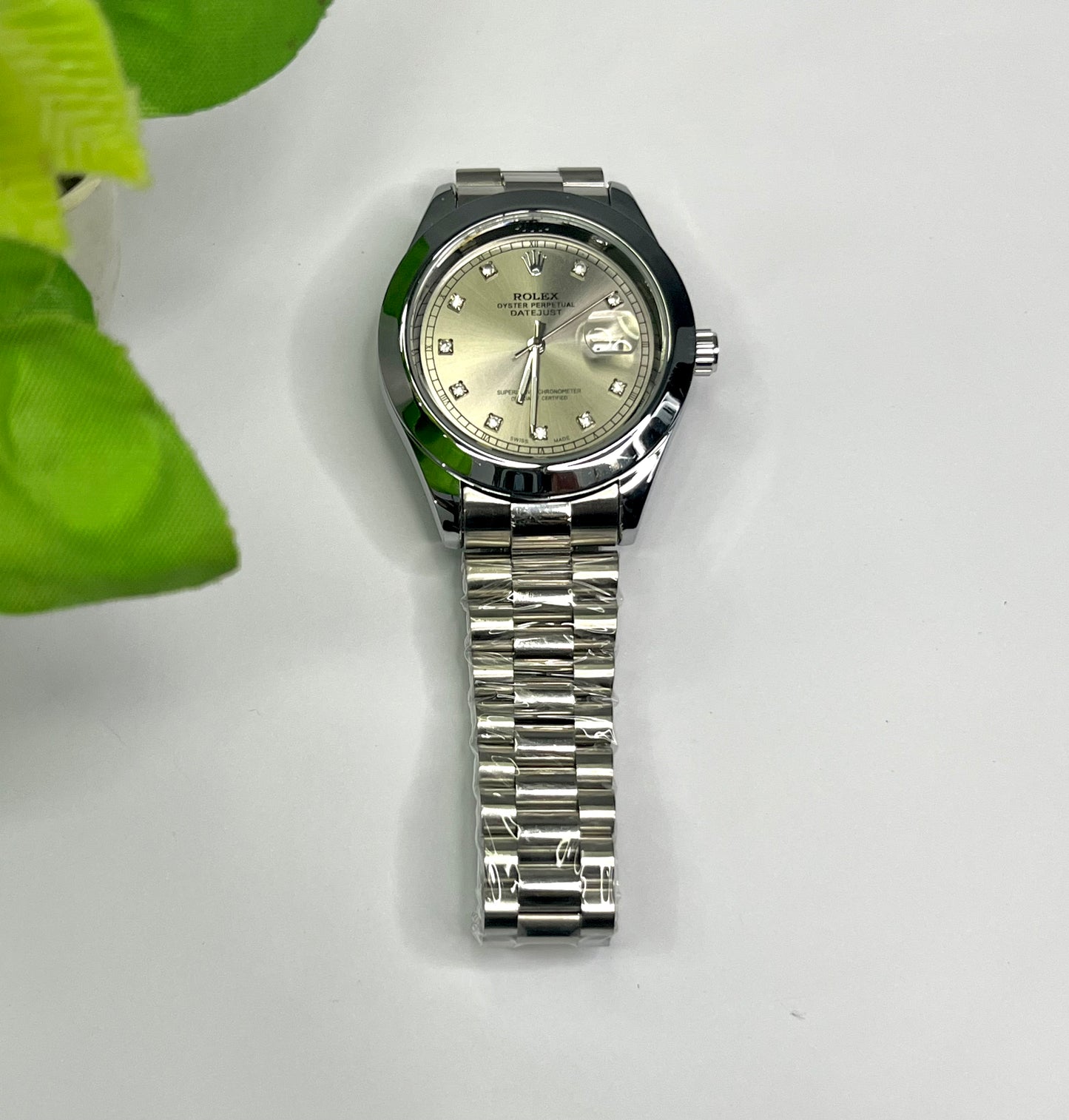Rolex Datejust Style — Silver Diamond Dial, Two-Tone Silver Bracelet⌚