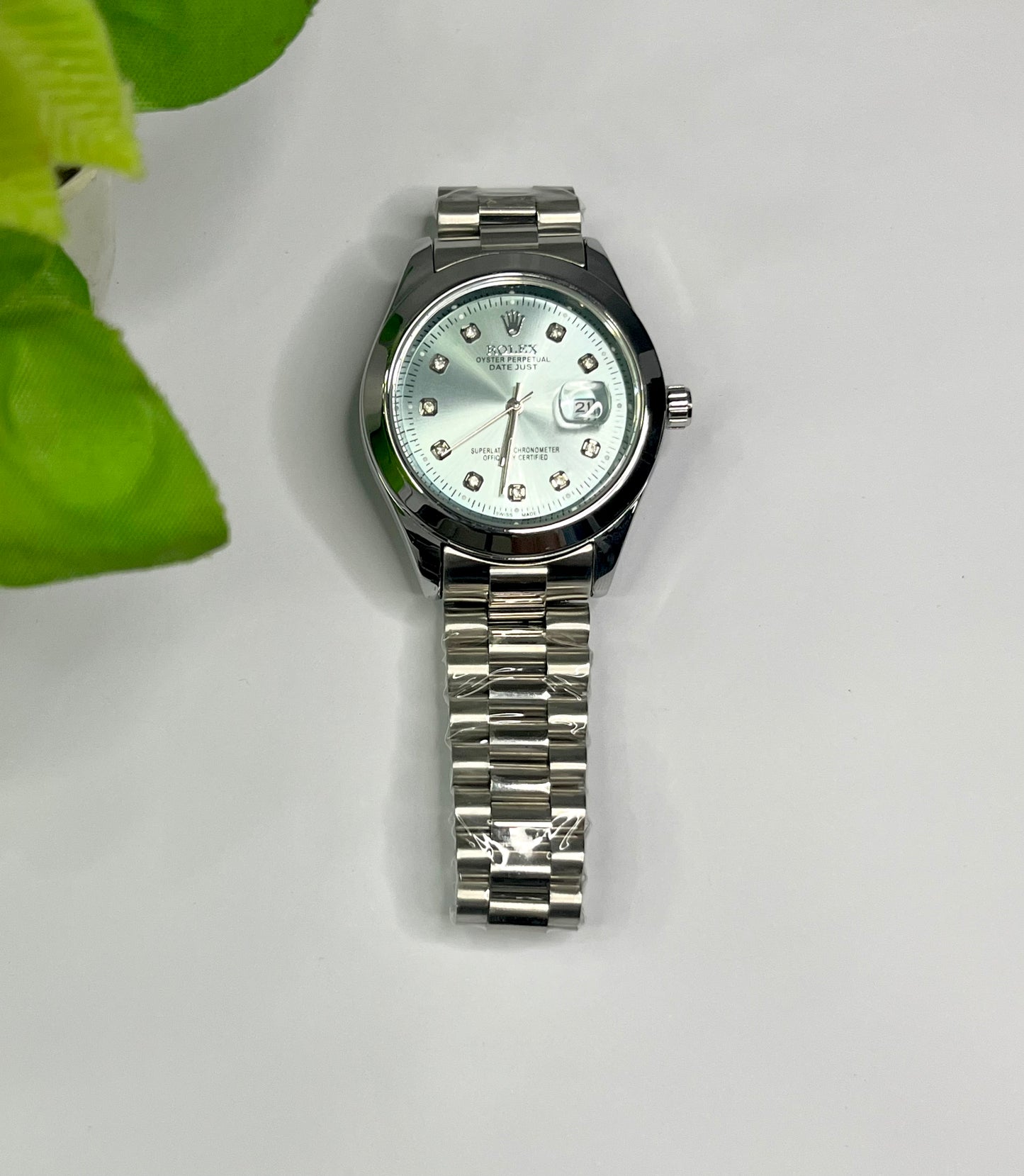 Rolex Datejust Style — Ice Blue Diamond Dial, Silver Bracelet⌚