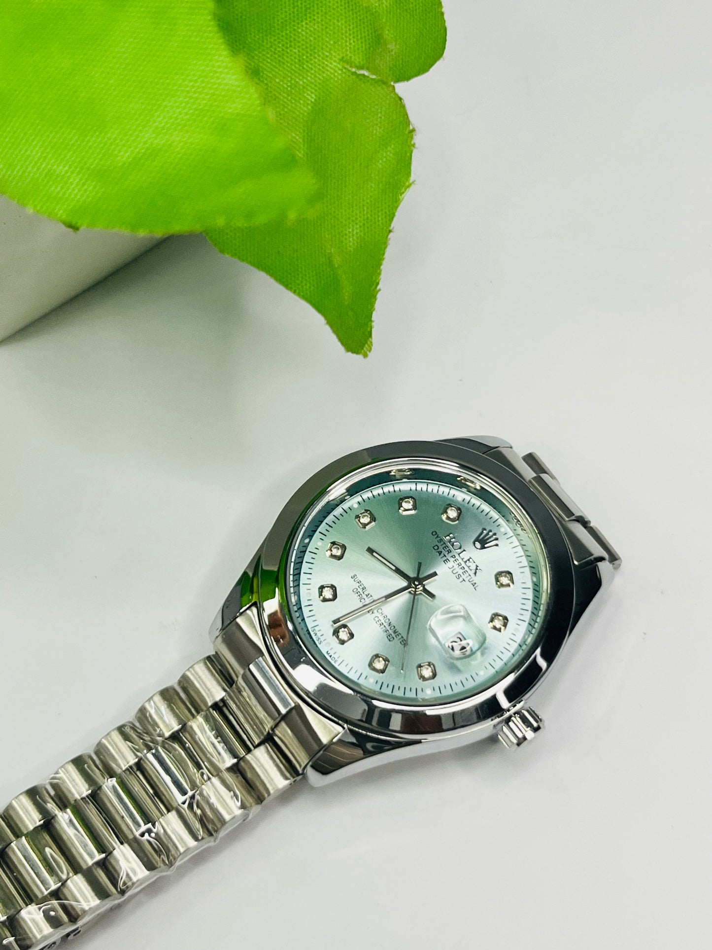 Rolex Datejust Style — Ice Blue Diamond Dial, Silver Bracelet⌚