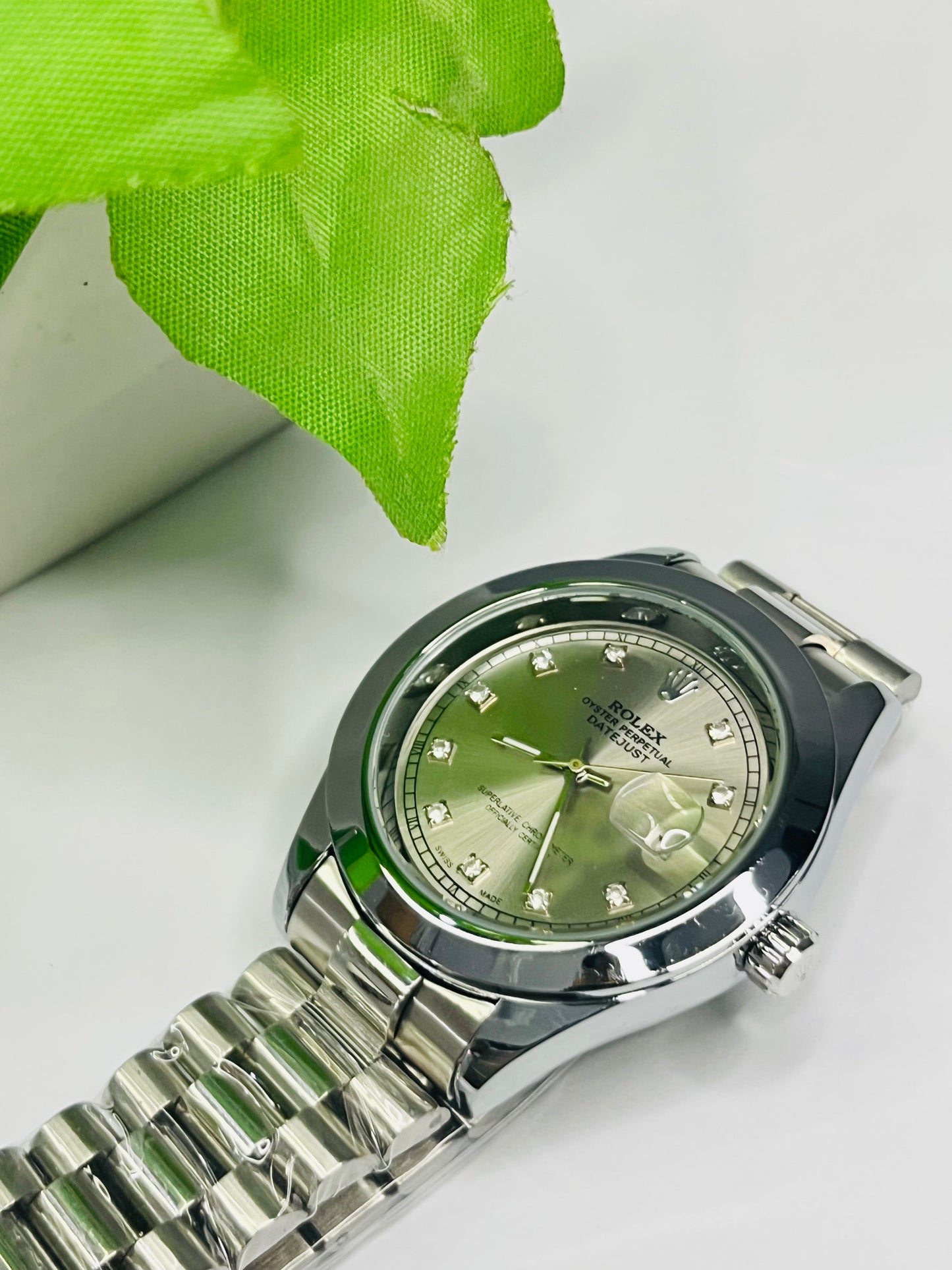 Rolex Datejust Style — Silver Diamond Dial, Two-Tone Silver Bracelet⌚