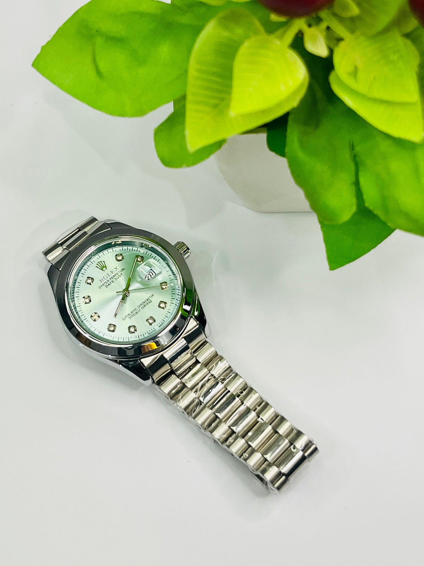 Rolex Datejust Style — Ice Blue Diamond Dial, Silver Bracelet⌚