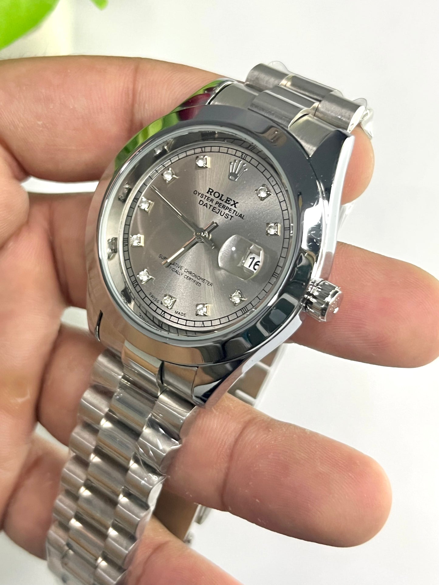 Rolex Datejust Style — Silver Diamond Dial, Two-Tone Silver Bracelet⌚